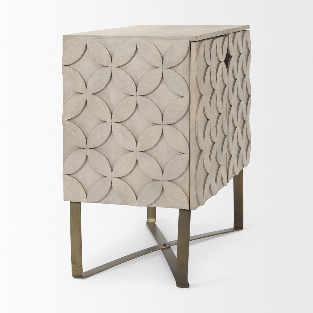 36.0L X 18.0W X 32.5H Light Brown Wood Gold Iron Base Accent Cabinet. Picture 9