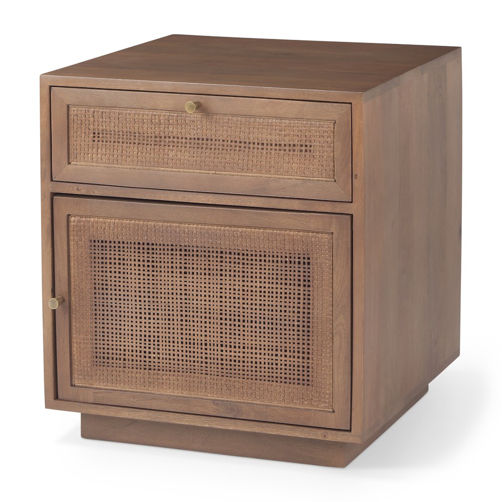 Grier Medium Brown Wood Cane Accent Table. Picture 1