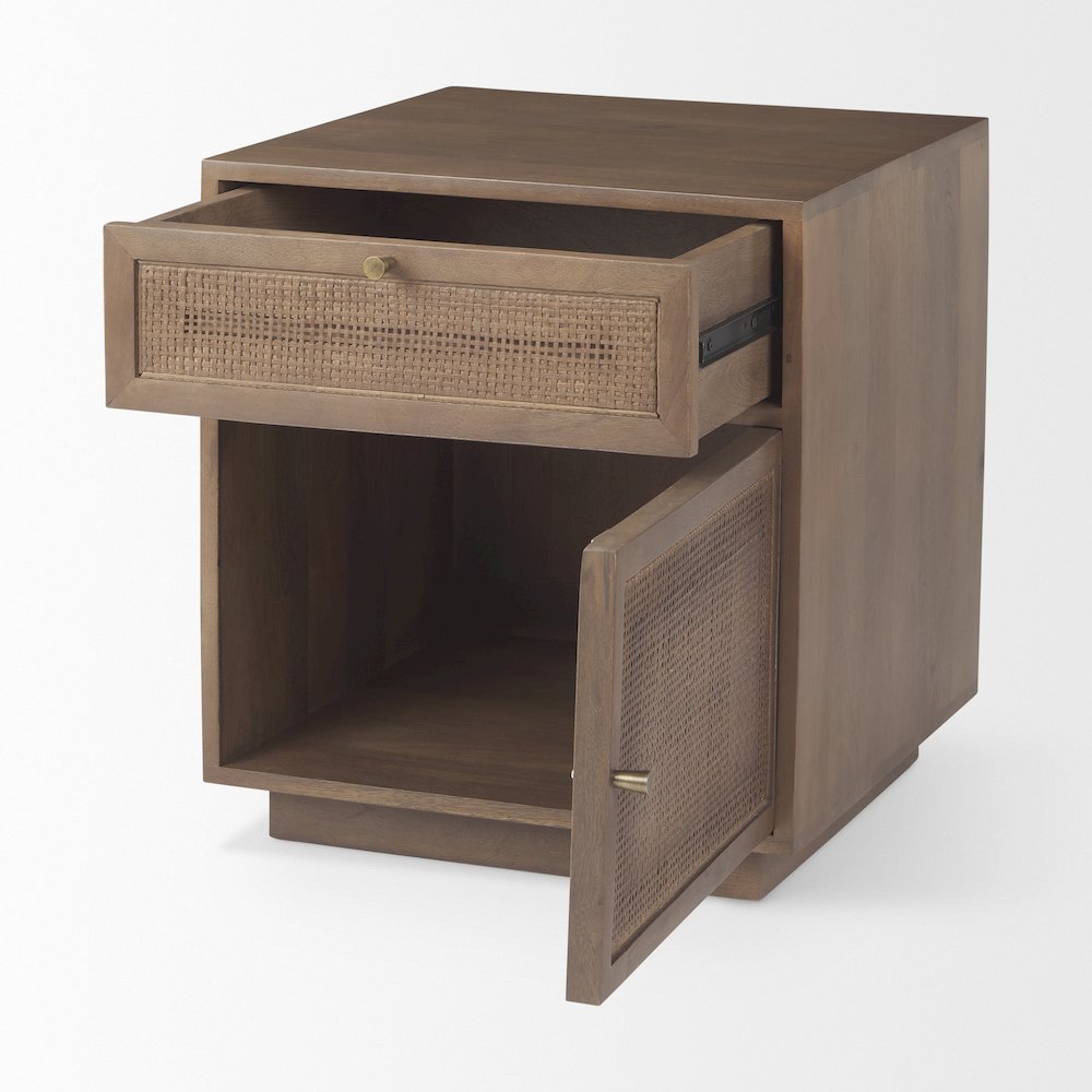 Grier Medium Brown Wood Cane Accent Table. Picture 9