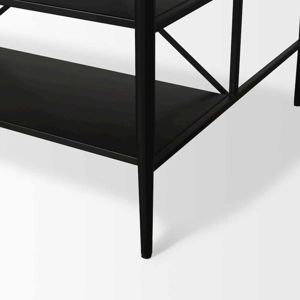 Amika White Marble Top Black Metal Base Kitchen Island. Picture 6