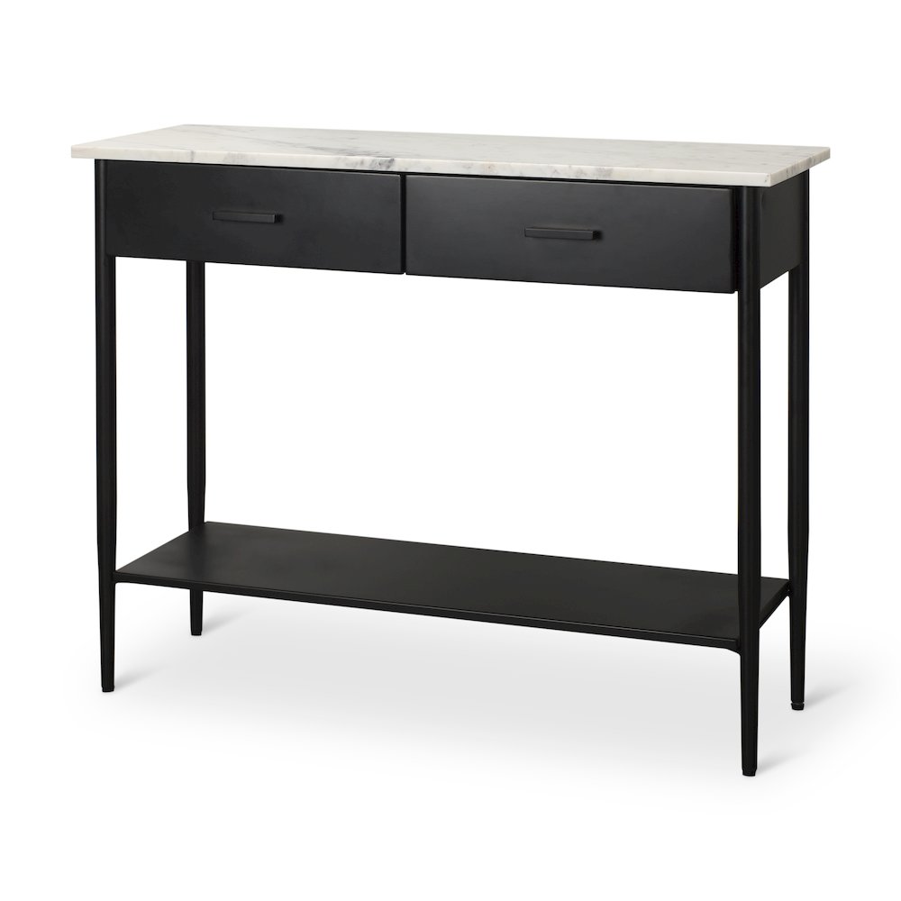 White Marble Top Black Metal Base Console Table. Picture 1