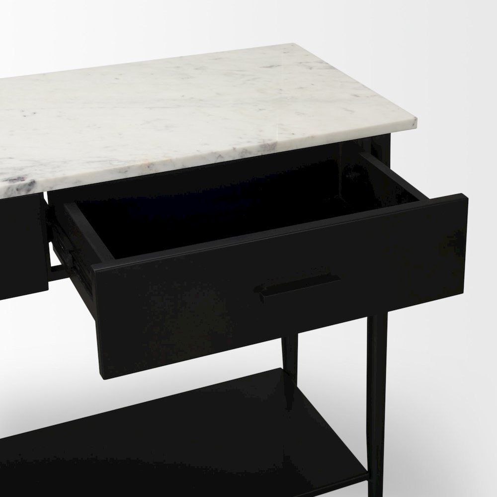 White Marble Top Black Metal Base Console Table. Picture 4