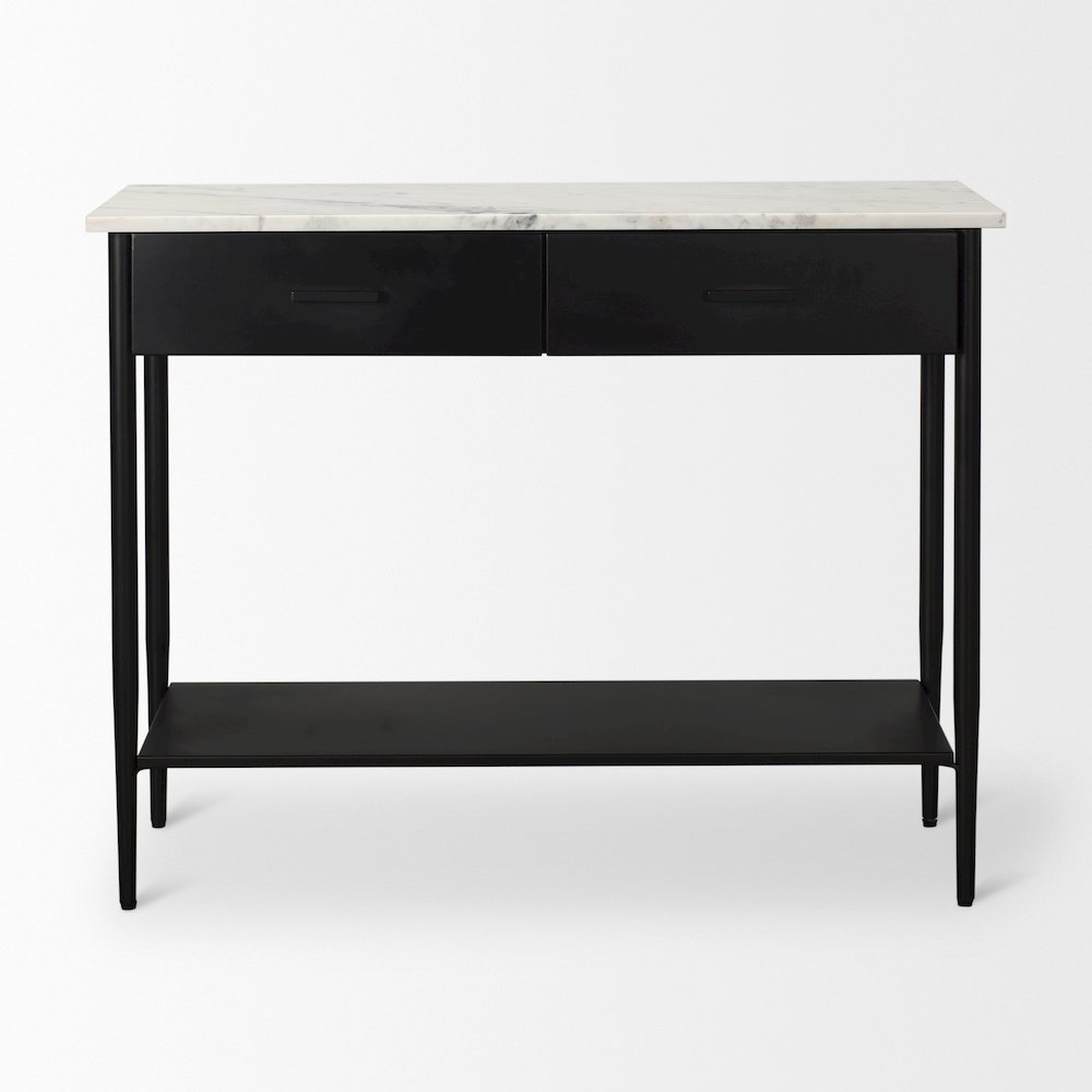 White Marble Top Black Metal Base Console Table. Picture 8