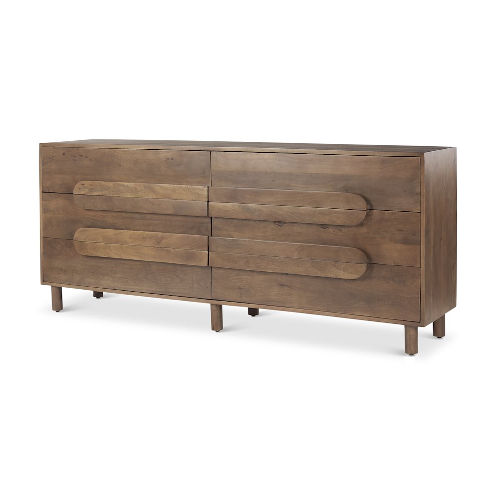 Astrid 71L x 17W x 30.3H Medium Brown Solid Wood 6 Drawer Sideboard. Picture 1