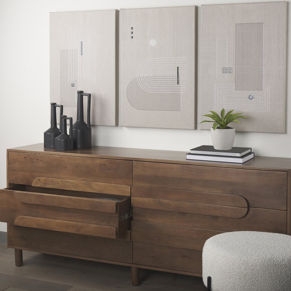 Astrid 71L x 17W x 30.3H Medium Brown Solid Wood 6 Drawer Sideboard. Picture 6