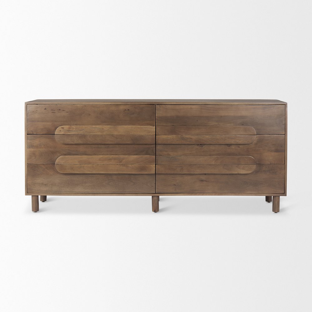 Astrid 71L x 17W x 30.3H Medium Brown Solid Wood 6 Drawer Sideboard. Picture 8