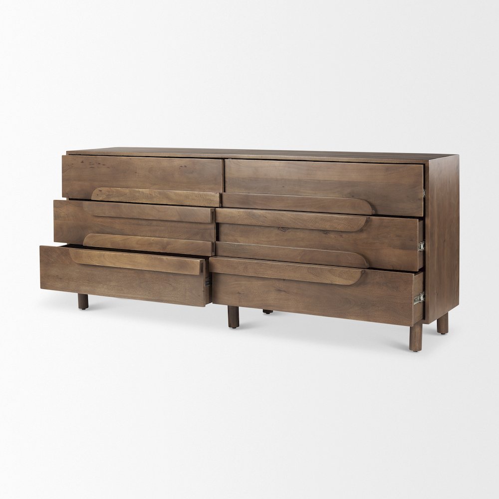 Astrid 71L x 17W x 30.3H Medium Brown Solid Wood 6 Drawer Sideboard. Picture 9