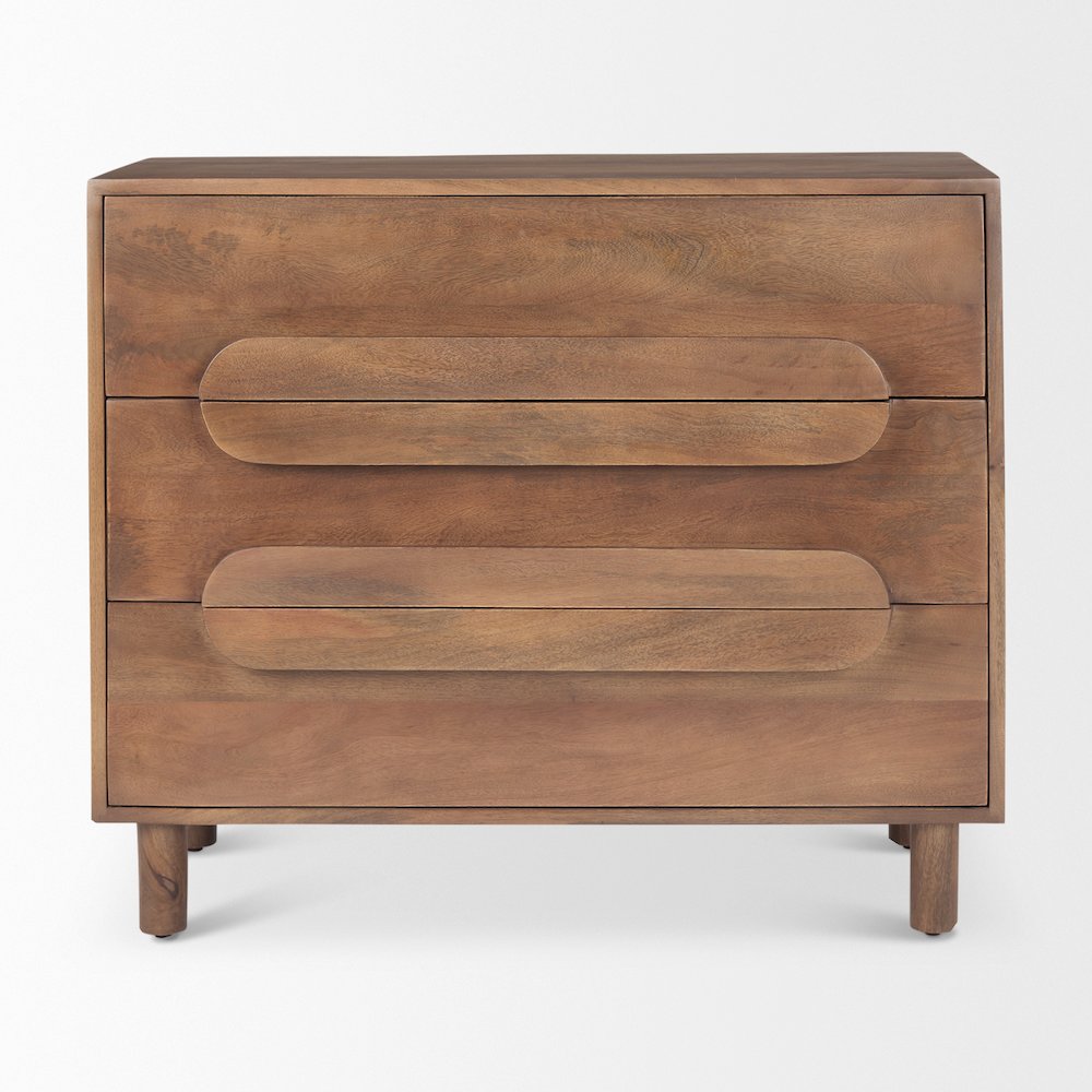 Medium Brown Solid Wood 3 Drawer Cabinet. Picture 7