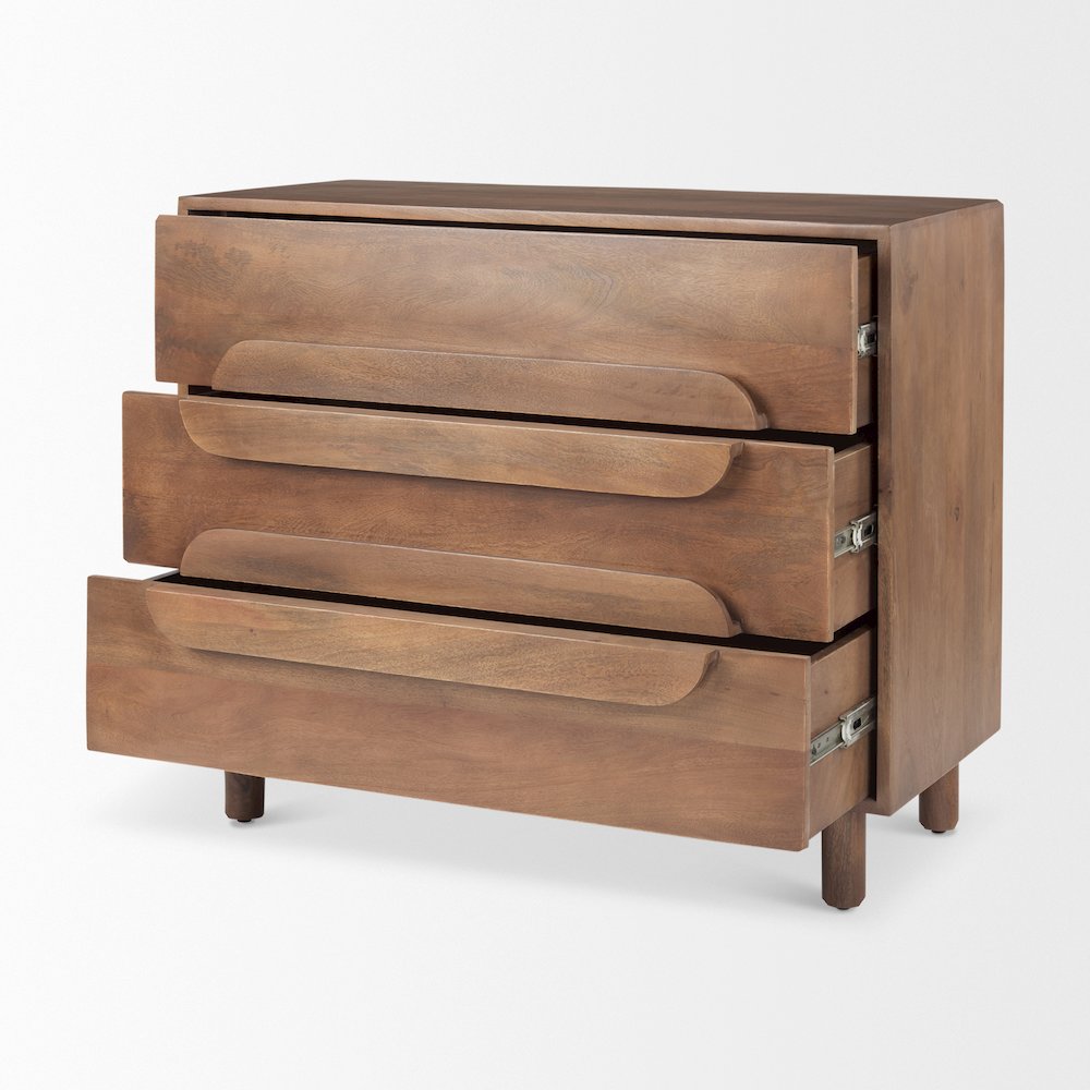 Medium Brown Solid Wood 3 Drawer Cabinet. Picture 11