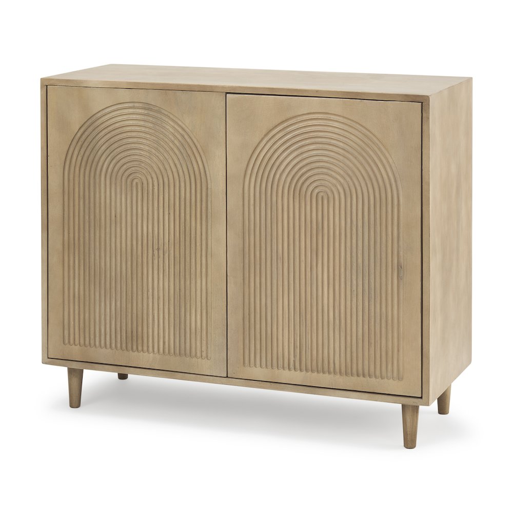 Light Brown Wood Carved Arch Pattern 2 Door Accent Cabinet. Picture 1