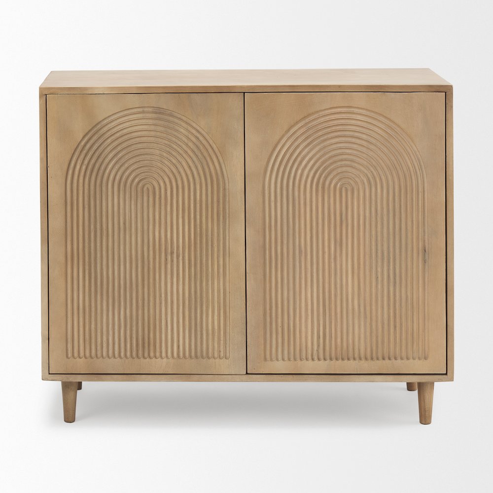 Light Brown Wood Carved Arch Pattern 2 Door Accent Cabinet. Picture 5