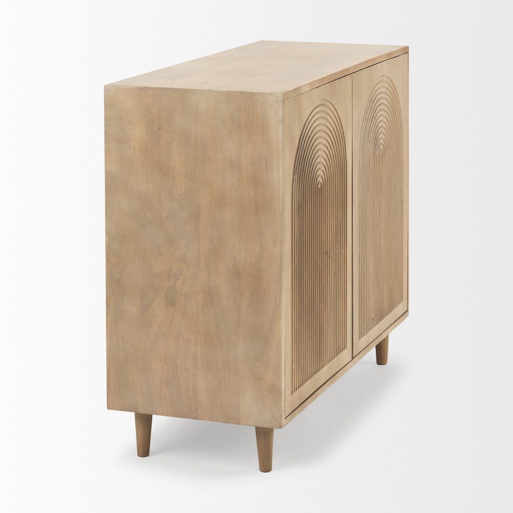 Light Brown Wood Carved Arch Pattern 2 Door Accent Cabinet. Picture 8