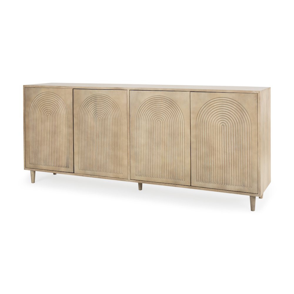Tucker Light Brown Wood Carved Arch Pattern 4 Door Sideboard. Picture 1