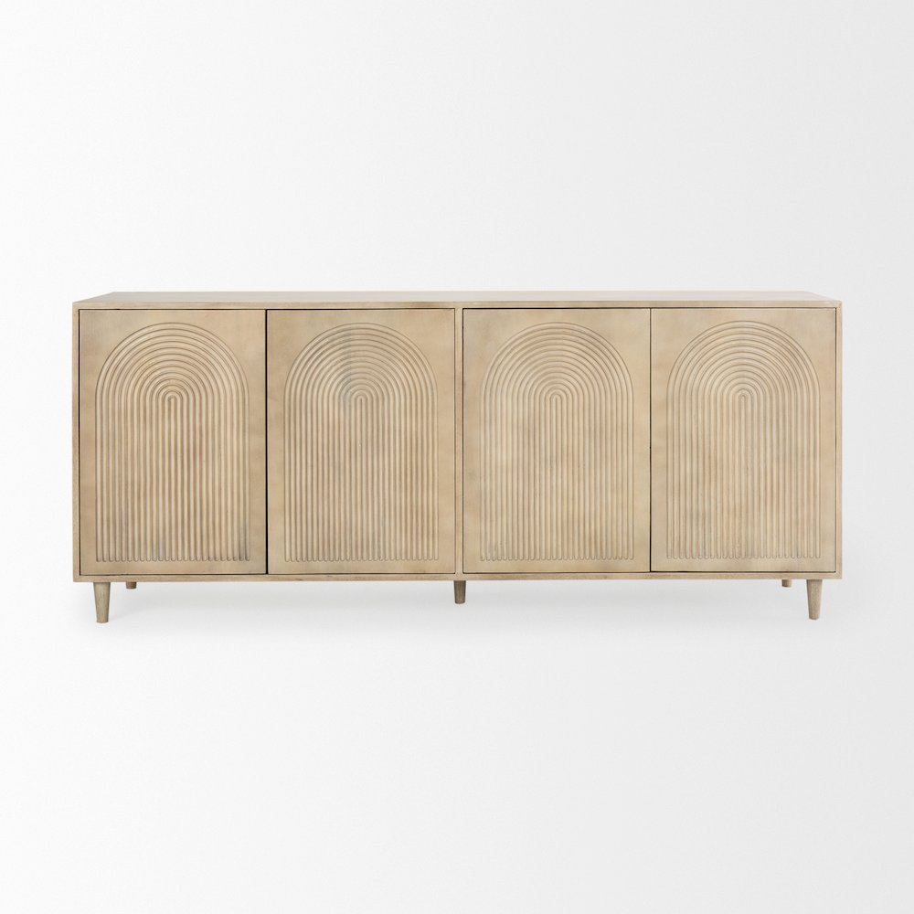 Tucker Light Brown Wood Carved Arch Pattern 4 Door Sideboard. Picture 8