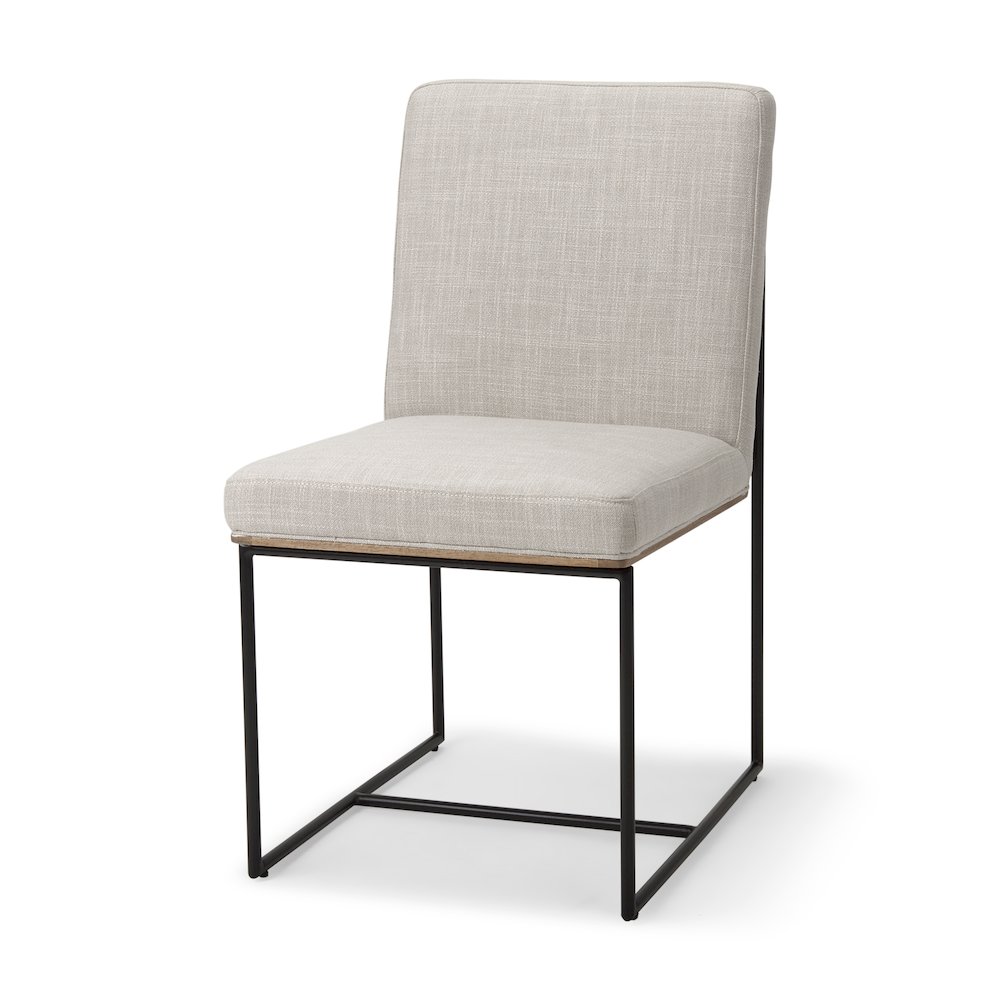 Beige Upholstered Seat Wood Back, Black Metal Frame Dining Chair. Picture 1