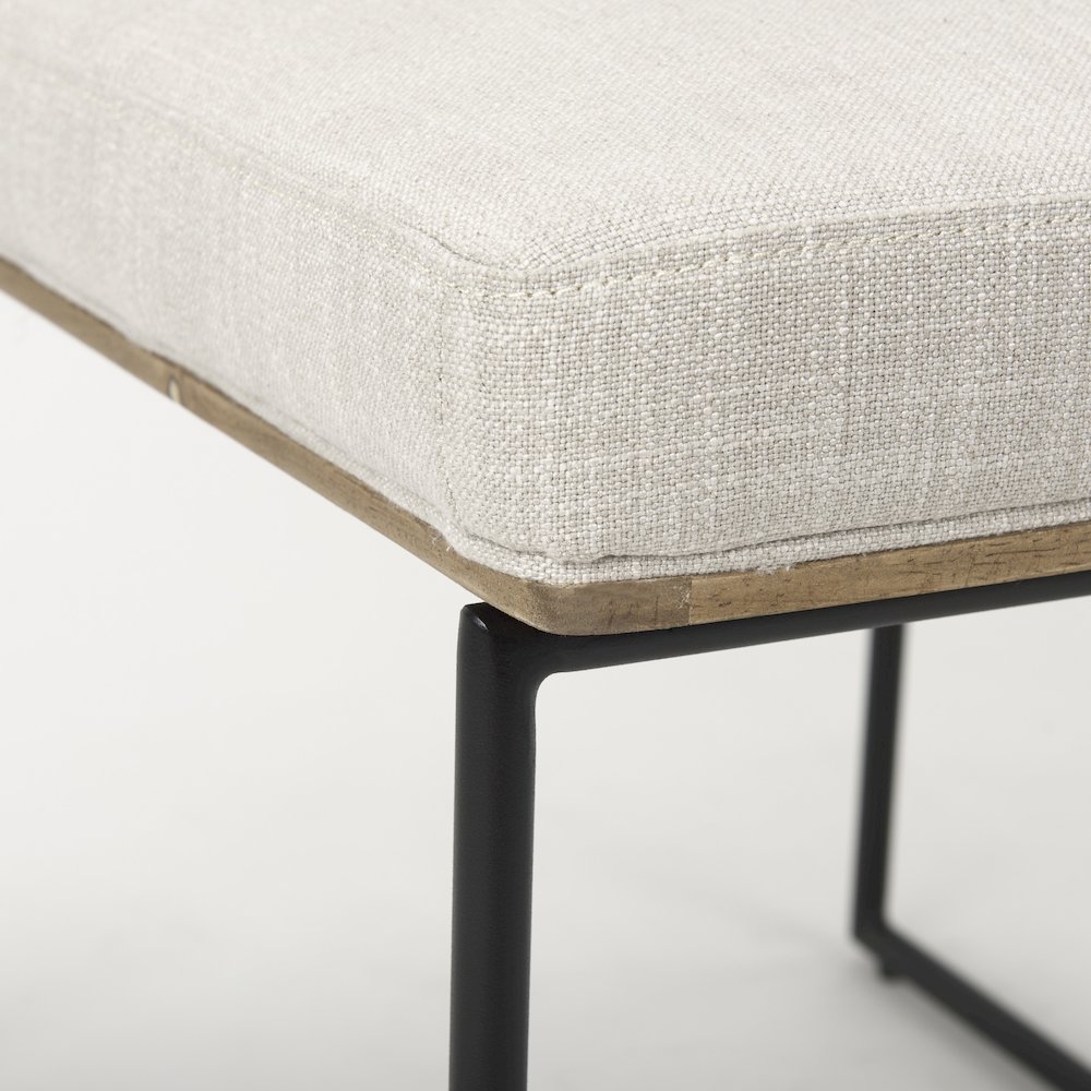 Beige Upholstered Seat Wood Back, Black Metal Frame Dining Chair. Picture 2