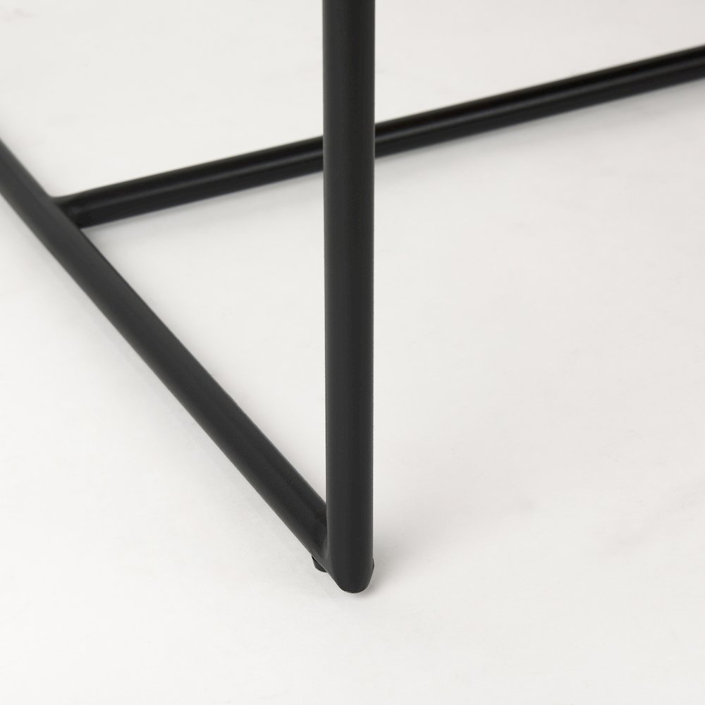 Beige Upholstered Seat Wood Back, Black Metal Frame Dining Chair. Picture 4