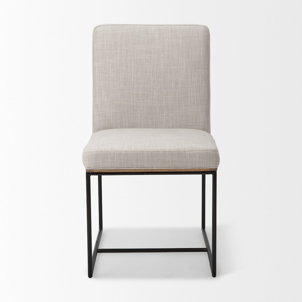 Beige Upholstered Seat Wood Back, Black Metal Frame Dining Chair. Picture 6