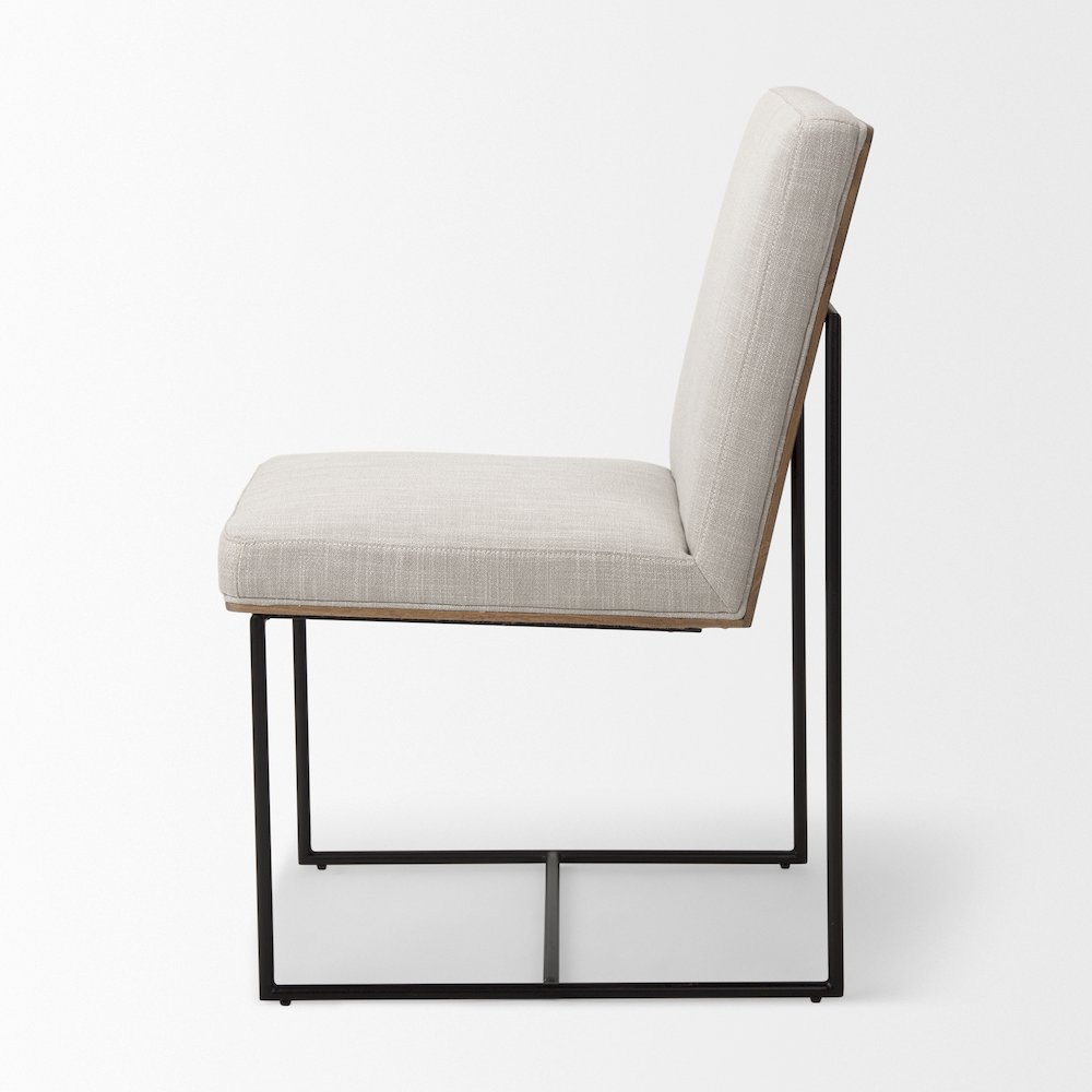 Beige Upholstered Seat Wood Back, Black Metal Frame Dining Chair. Picture 7