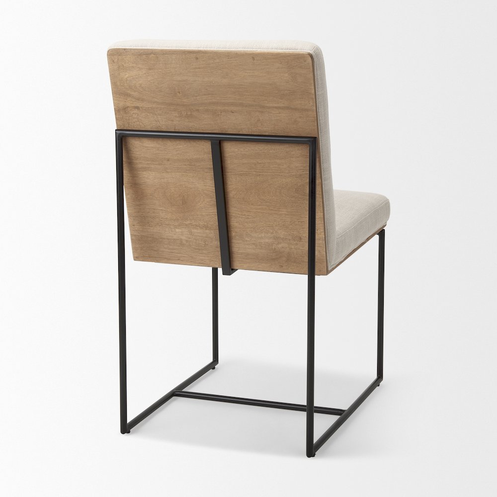 Beige Upholstered Seat Wood Back, Black Metal Frame Dining Chair. Picture 9