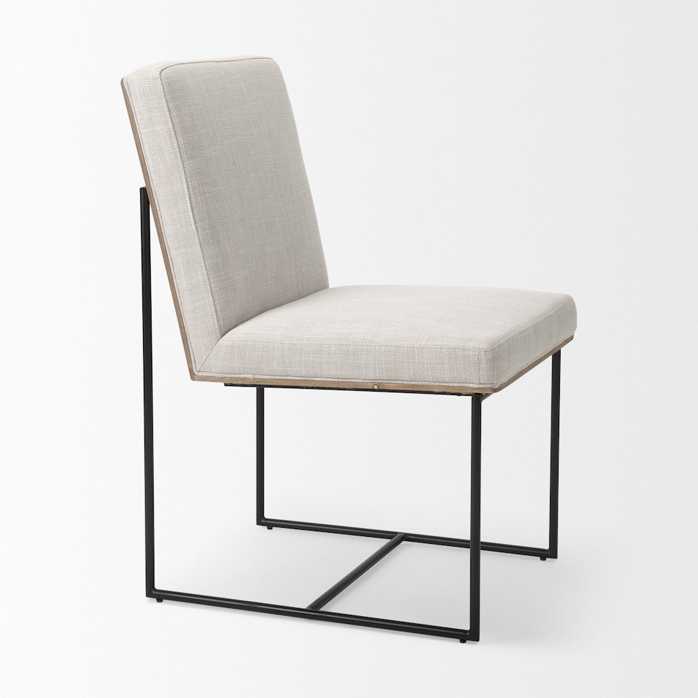 Beige Upholstered Seat Wood Back, Black Metal Frame Dining Chair. Picture 10