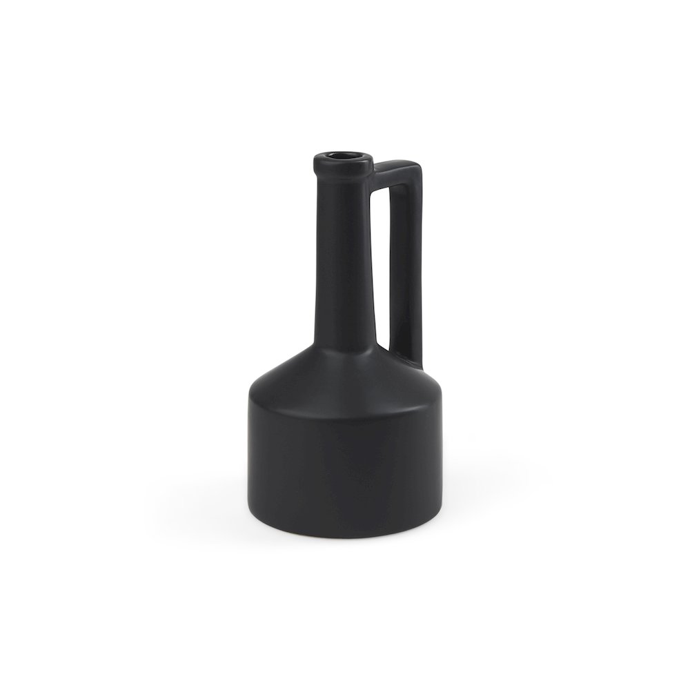 Burton 10.8H Small Matte Black Ceramic Jug Vase. Picture 1