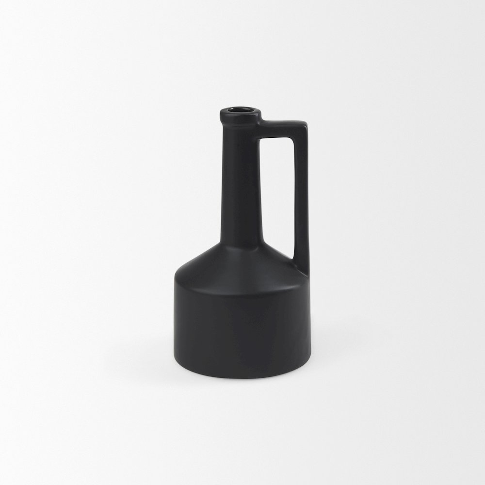 Burton 10.8H Small Matte Black Ceramic Jug Vase. Picture 9