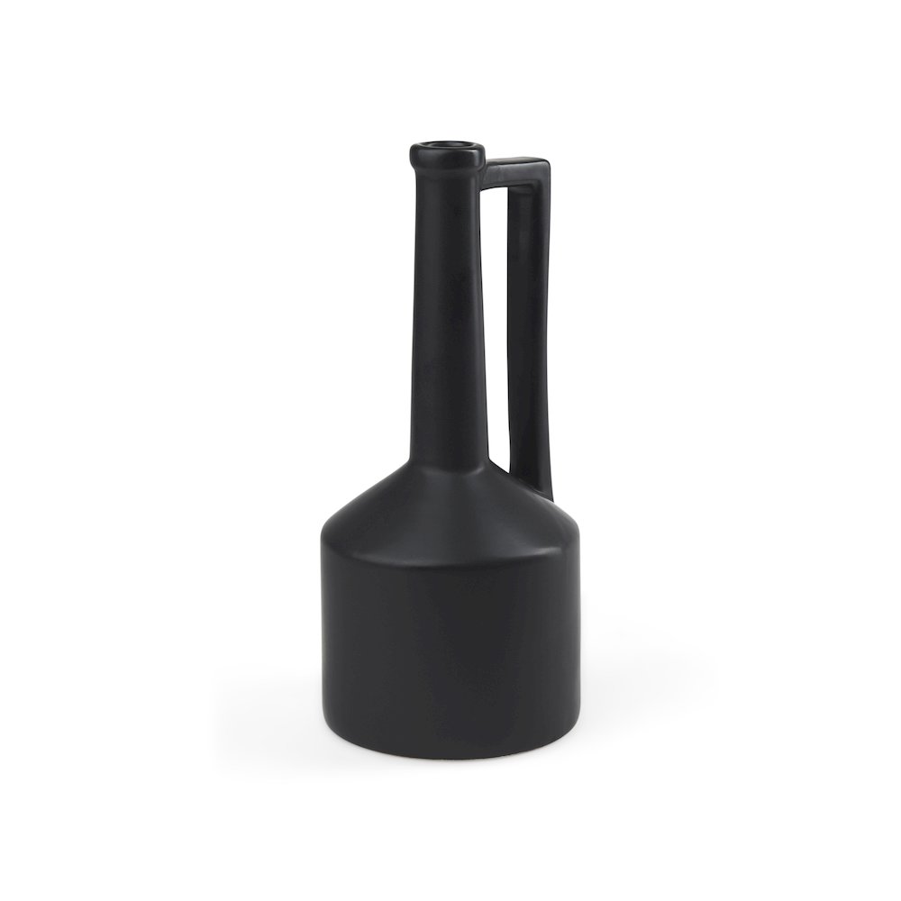 Burton 14.2H Medium Matte Black Ceramic Jug Vase. Picture 1