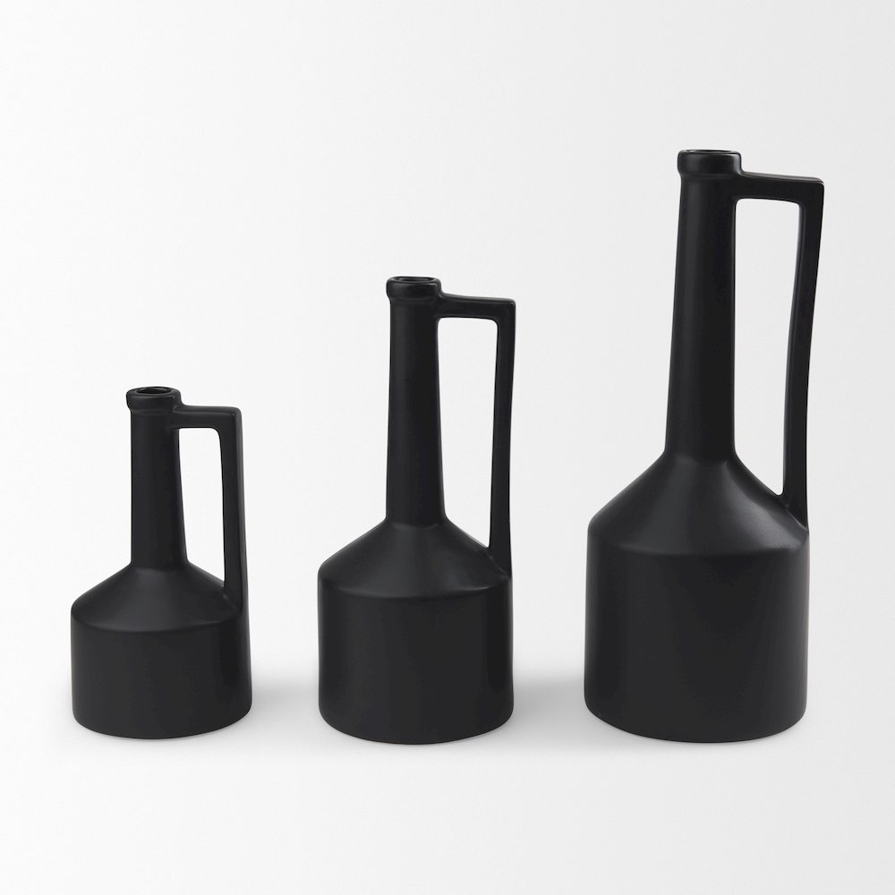 Burton 14.2H Medium Matte Black Ceramic Jug Vase. Picture 4