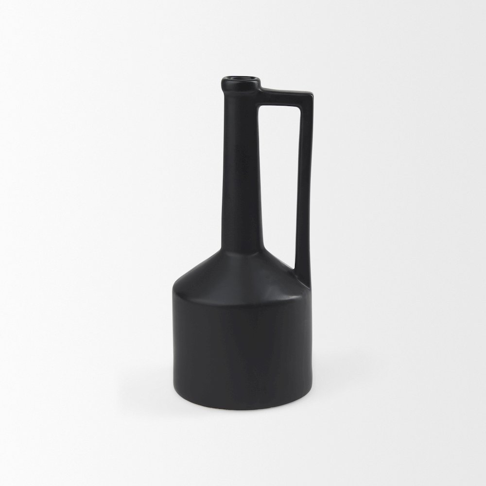 Burton 14.2H Medium Matte Black Ceramic Jug Vase. Picture 9