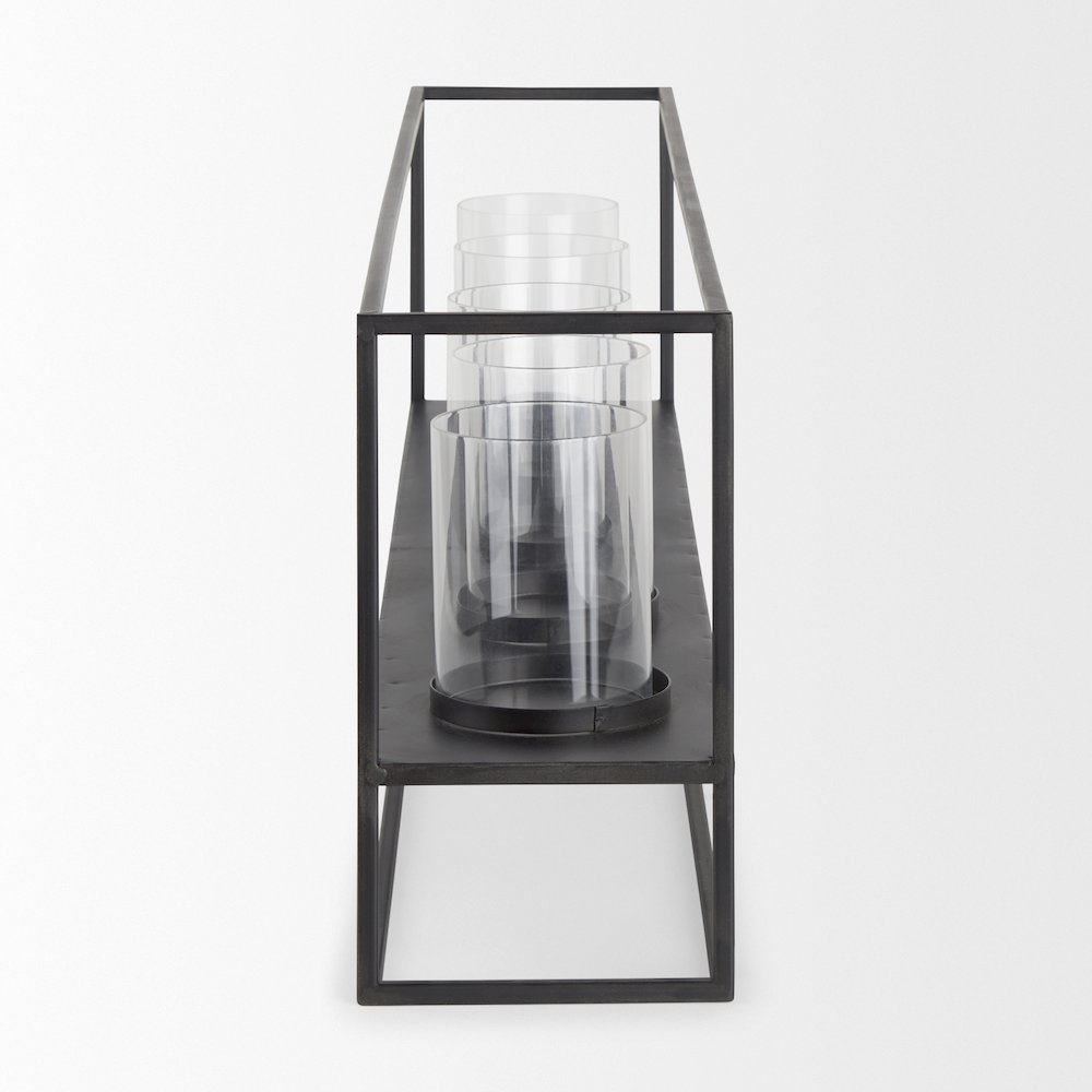 Cindy 5 Candle Matte Black Metal Hurricane Glass Tabletop Candle Holder. Picture 4