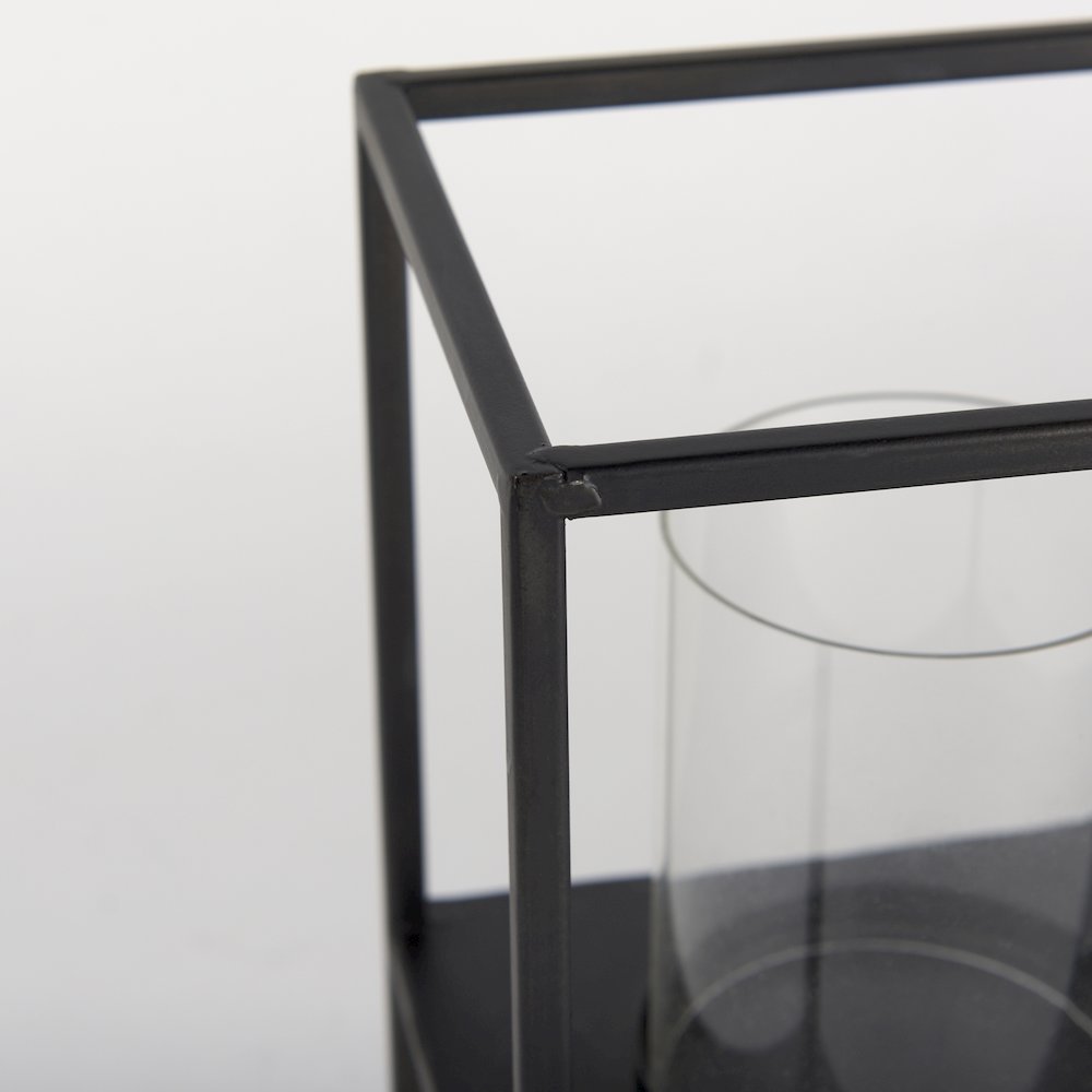 Cindy 5 Candle Matte Black Metal Hurricane Glass Tabletop Candle Holder. Picture 6