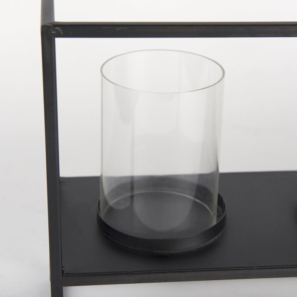 Cindy 5 Candle Matte Black Metal Hurricane Glass Tabletop Candle Holder. Picture 7