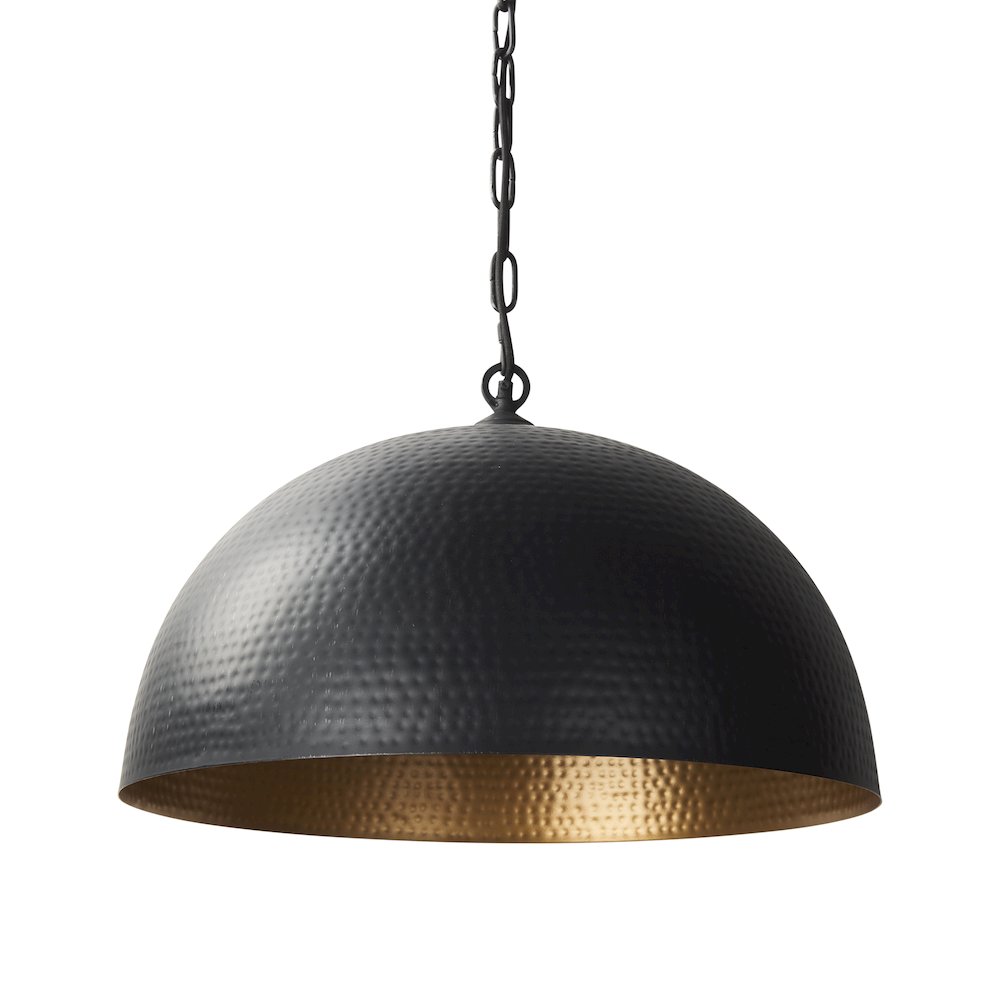 Karina 24" Round Matte Black Hammered Metal Dome Pendant Light. Picture 1