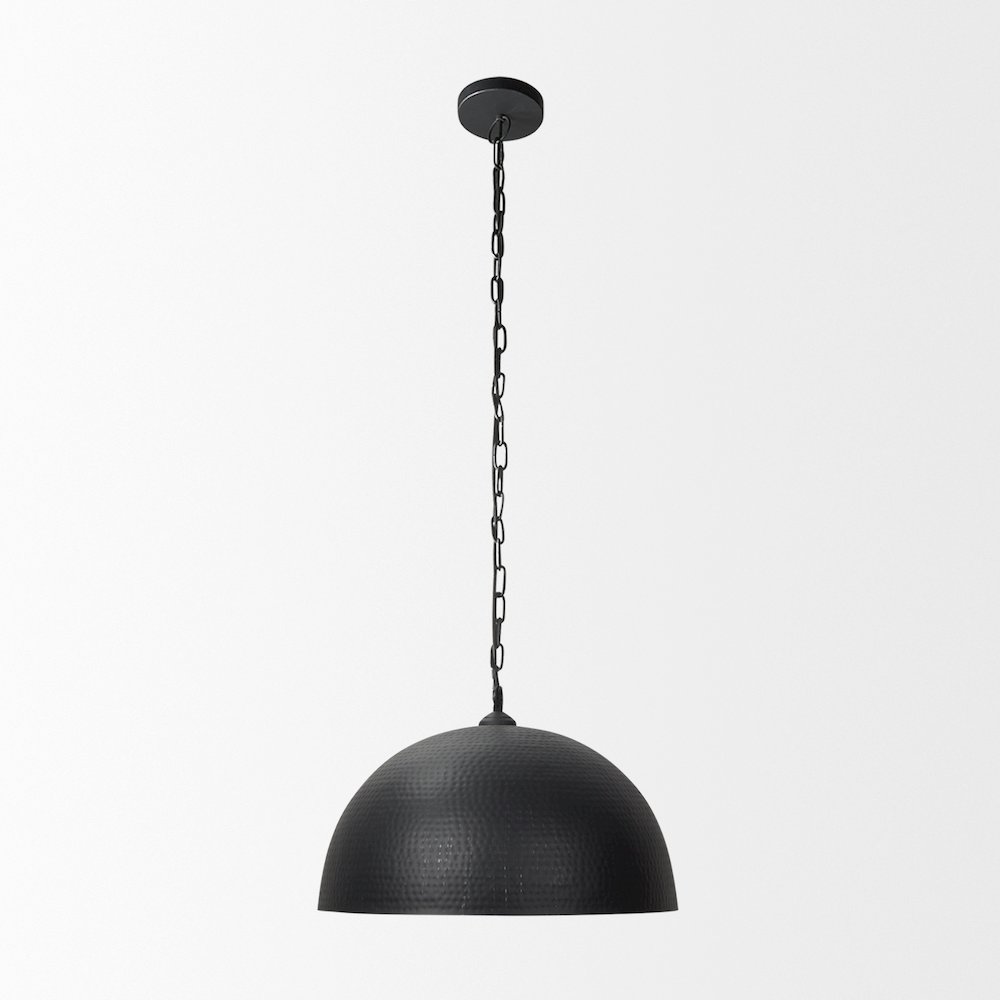 Karina 24" Round Matte Black Hammered Metal Dome Pendant Light. Picture 4