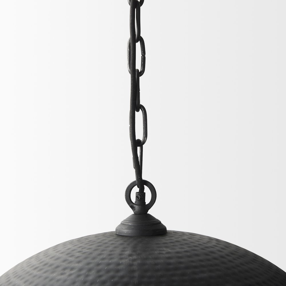 Karina 24" Round Matte Black Hammered Metal Dome Pendant Light. Picture 7