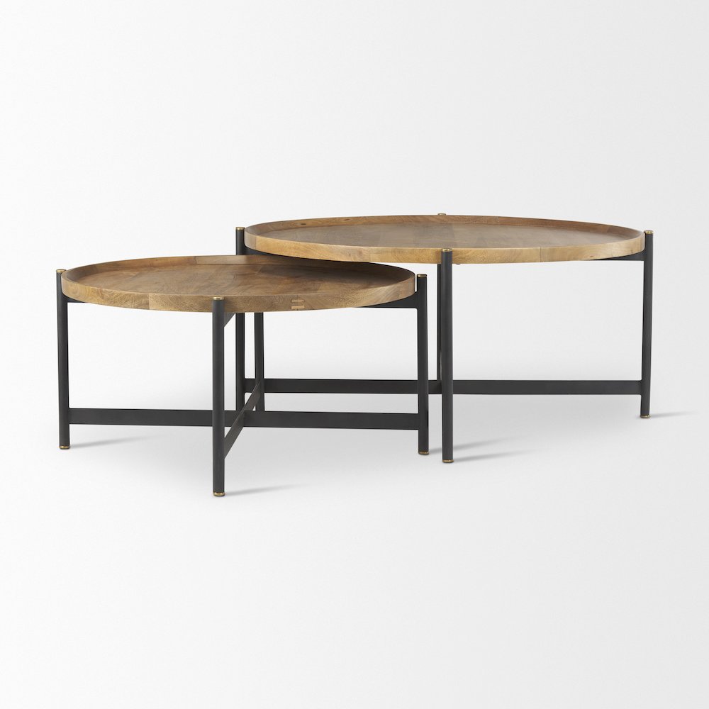 34.25L X 34.25W X 16.5H Small Brown Wood Black Metal Coffee Table. Picture 2
