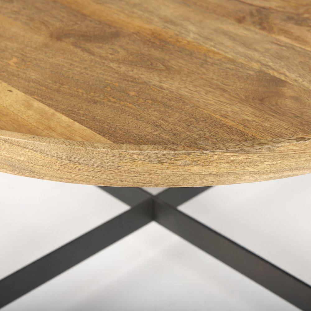 34.25L X 34.25W X 16.5H Small Brown Wood Black Metal Coffee Table. Picture 7