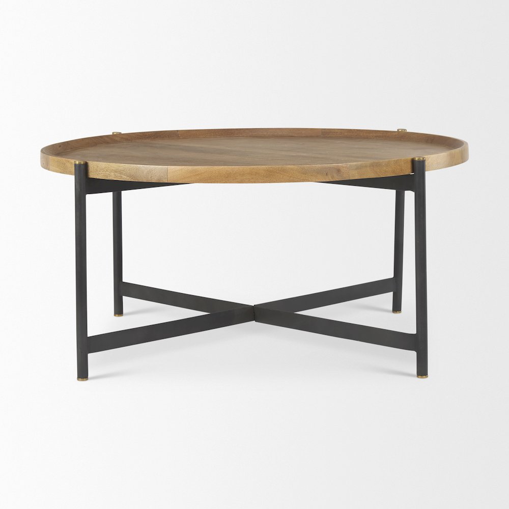 Medium Brown Woodblack Metal Large Coffee Table. Picture 5