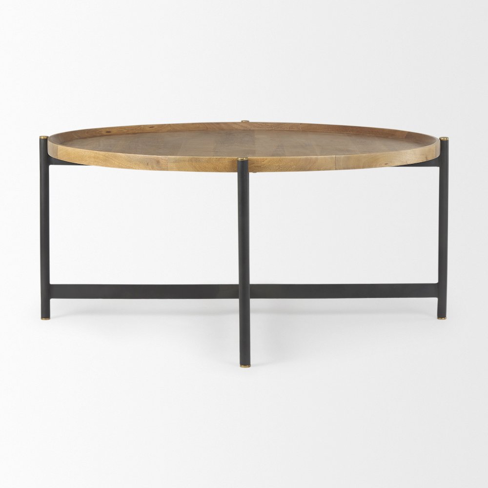 Medium Brown Woodblack Metal Large Coffee Table. Picture 6