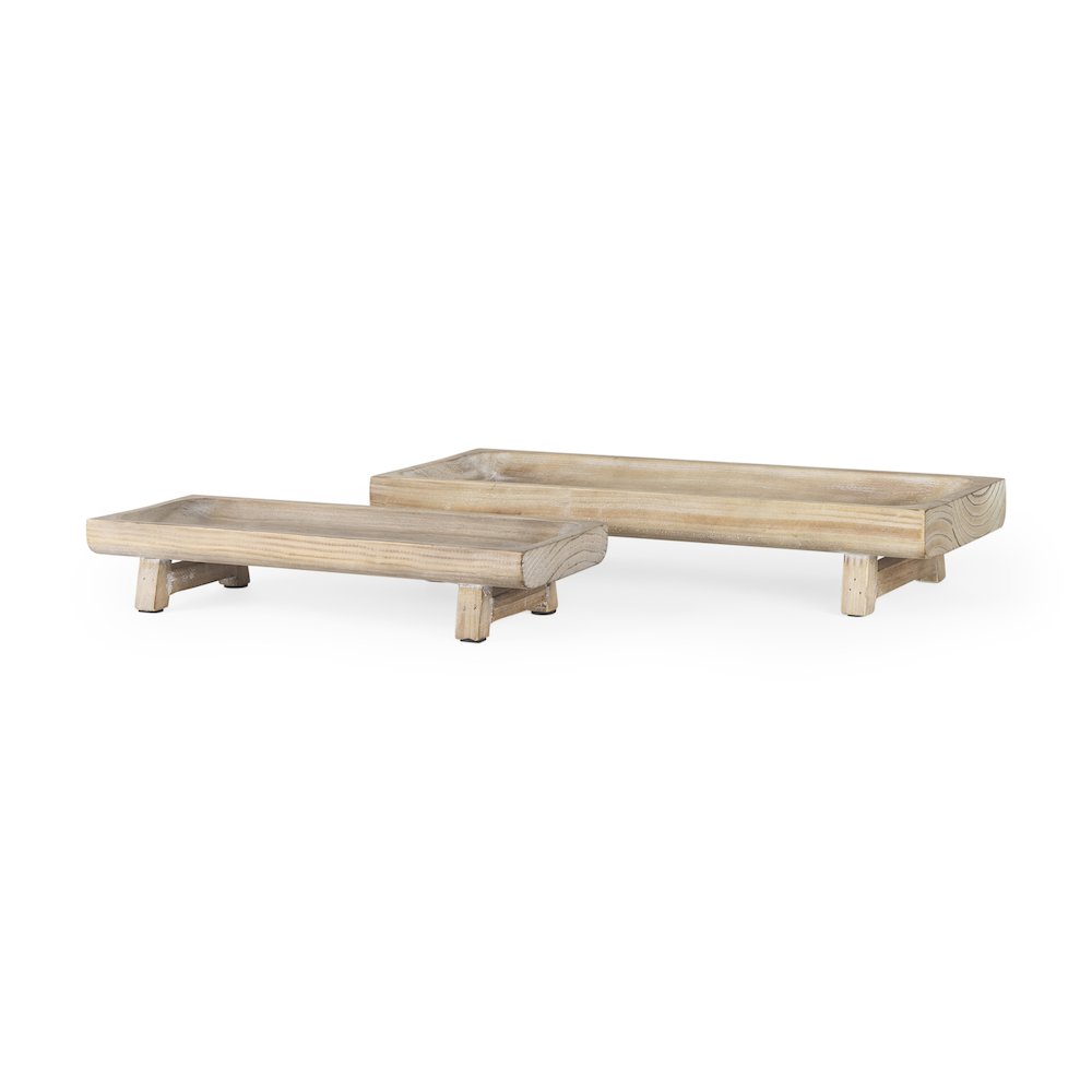 Carver Set of 2 Rectangular White Washed Wood Trays. Picture 1