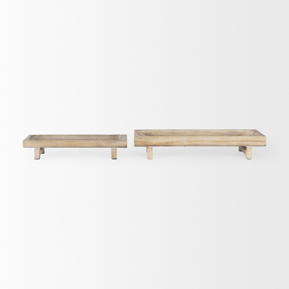 Carver Set of 2 Rectangular White Washed Wood Trays. Picture 4