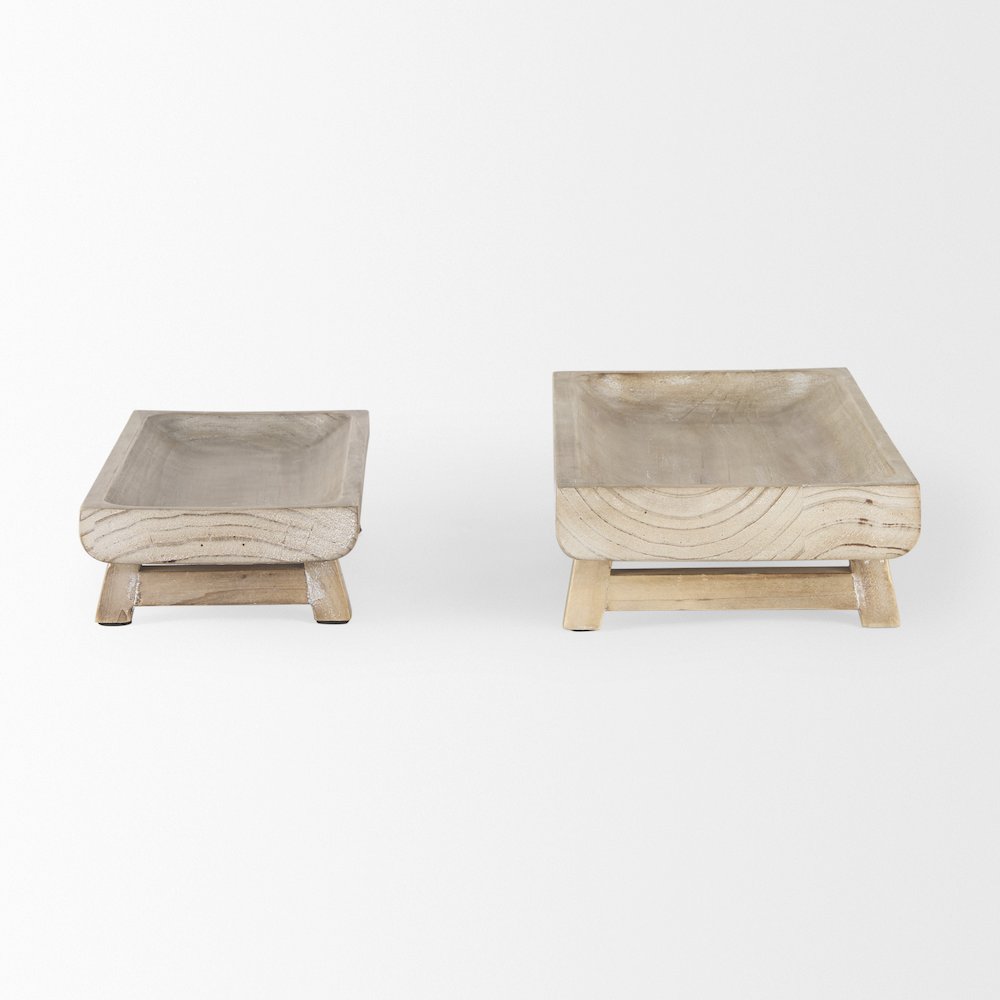 Carver Set of 2 Rectangular White Washed Wood Trays. Picture 5