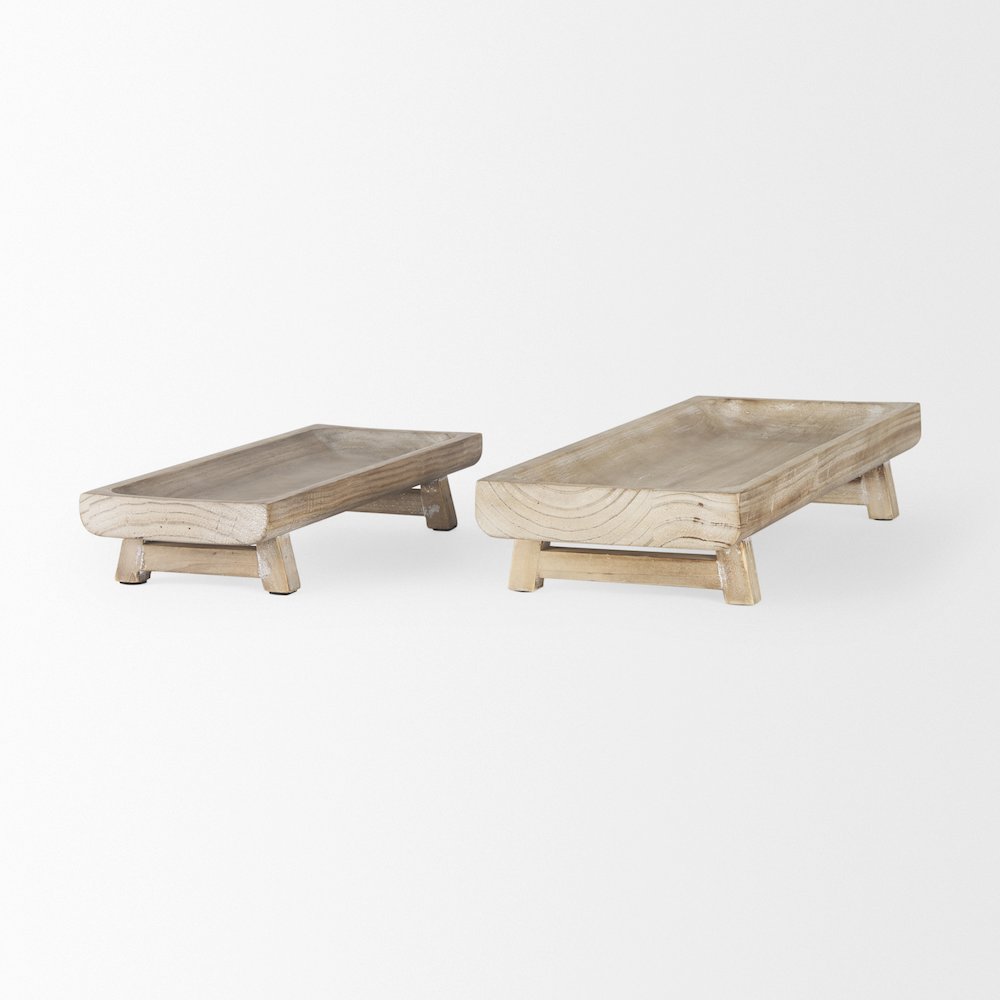Carver Set of 2 Rectangular White Washed Wood Trays. Picture 6