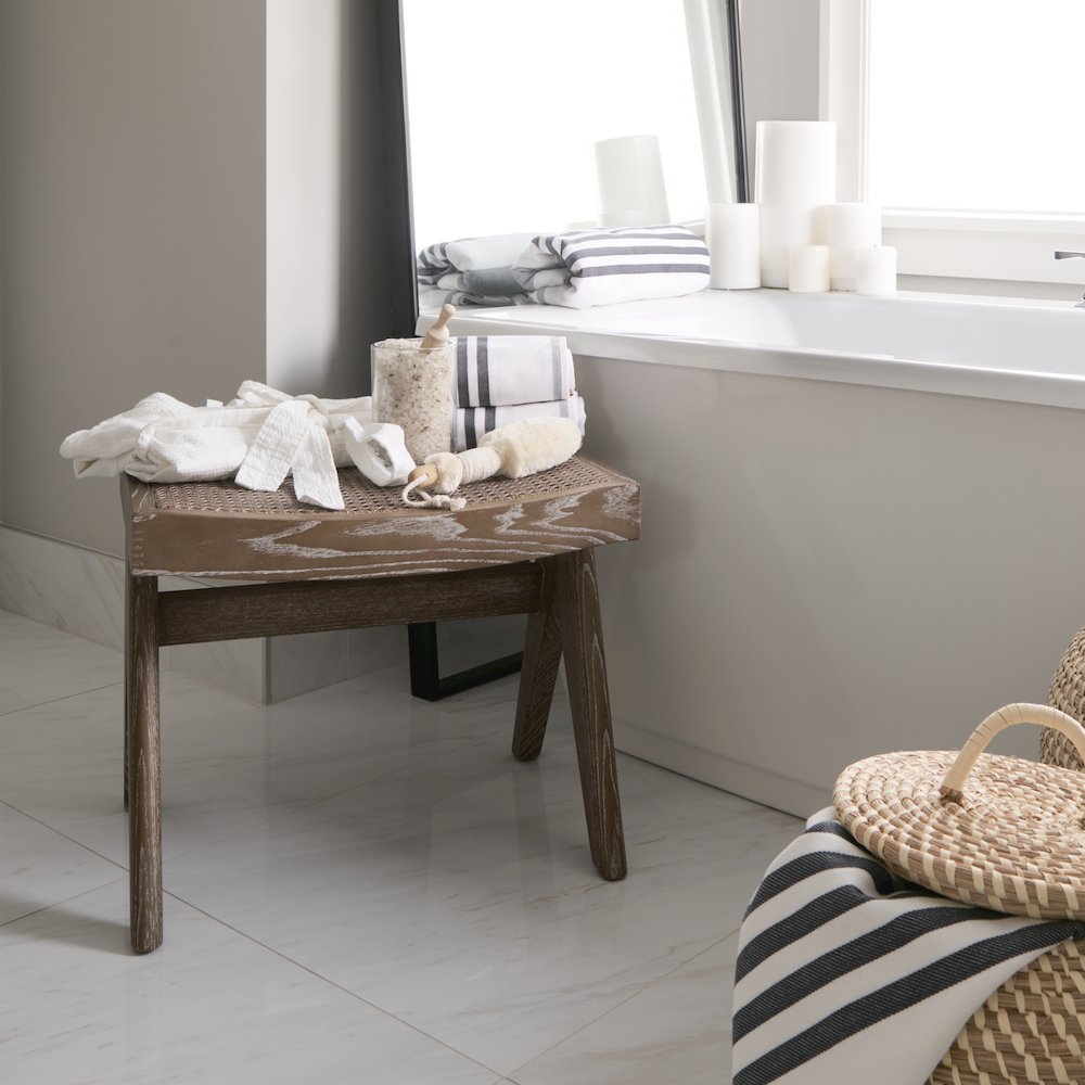 Medium Brown Wooden Stool. Picture 4