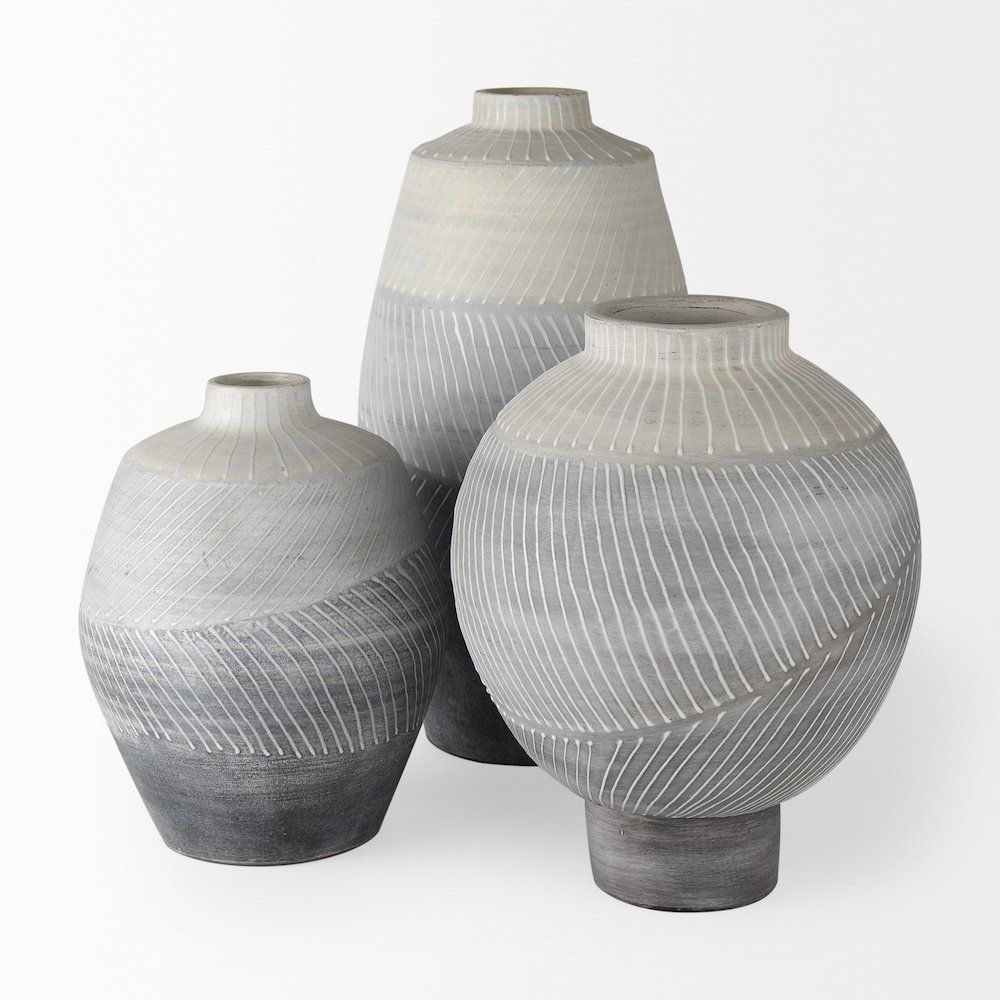 Blume 12.5H Off-White Gray Textured Vase. Picture 2