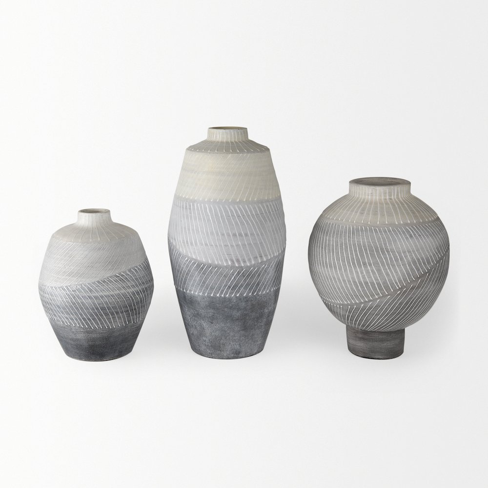 Blume 12.5H Off-White Gray Textured Vase. Picture 3