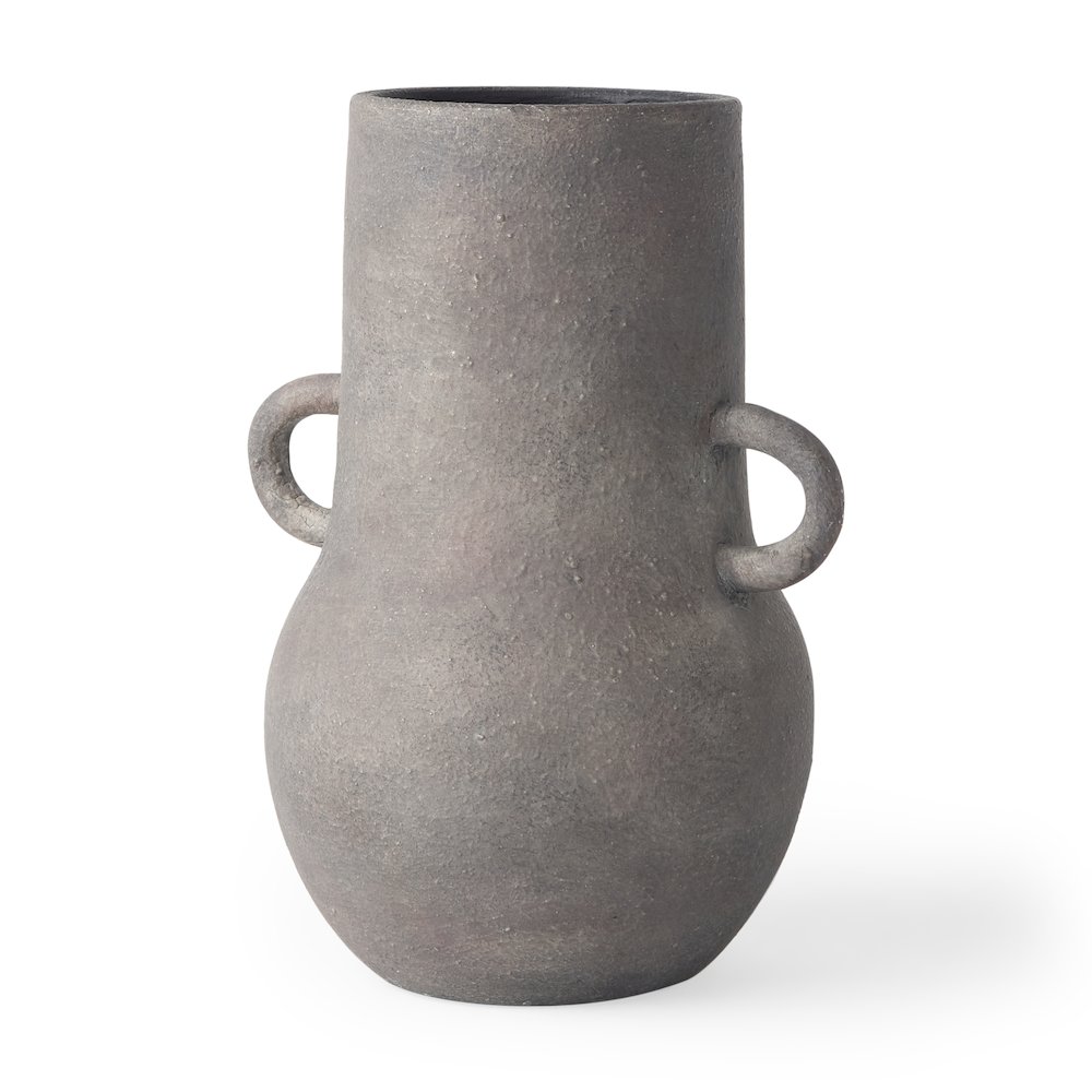 Arman10.4H Brown-Gray Double Ear Ceramic Vase. Picture 1
