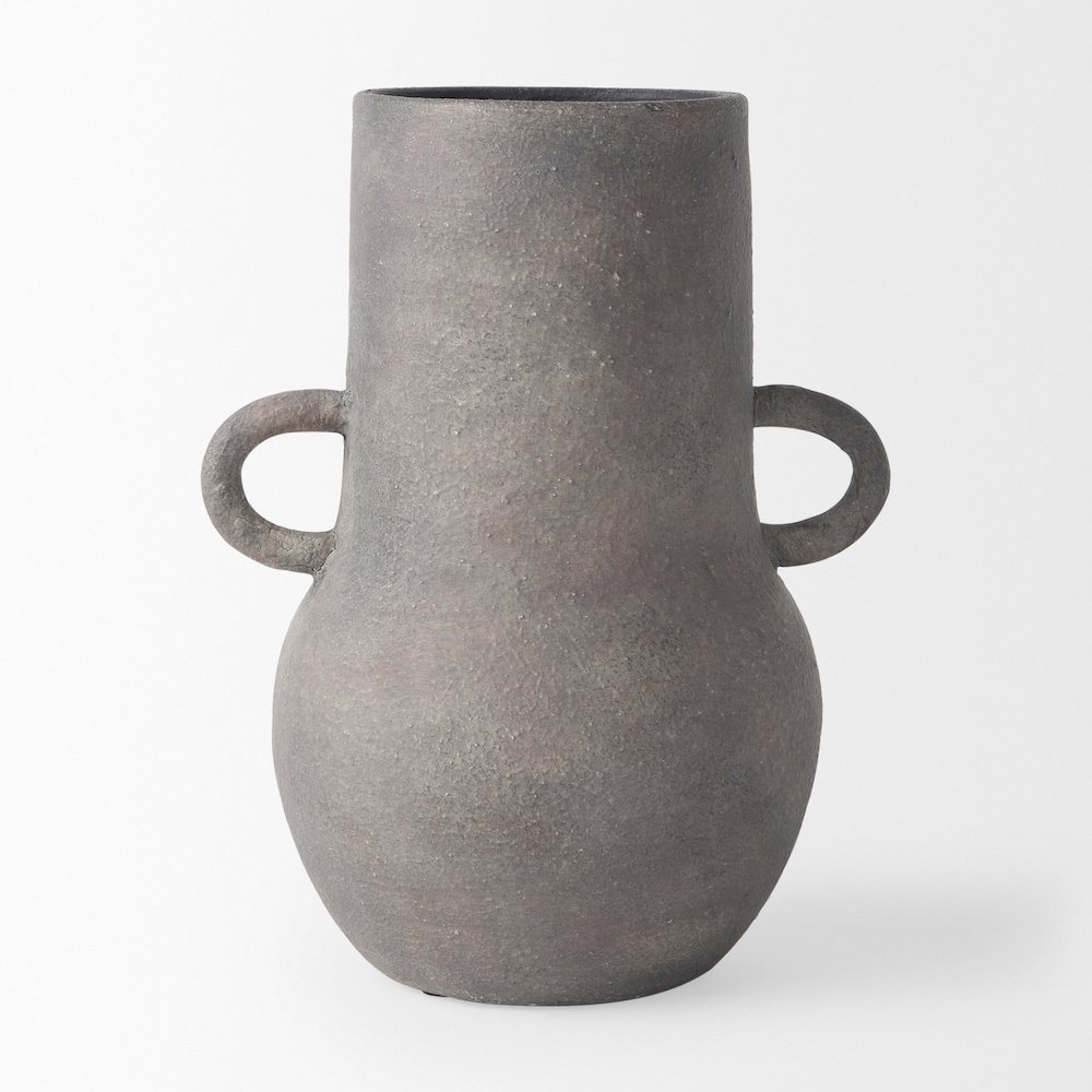 Arman10.4H Brown-Gray Double Ear Ceramic Vase. Picture 5