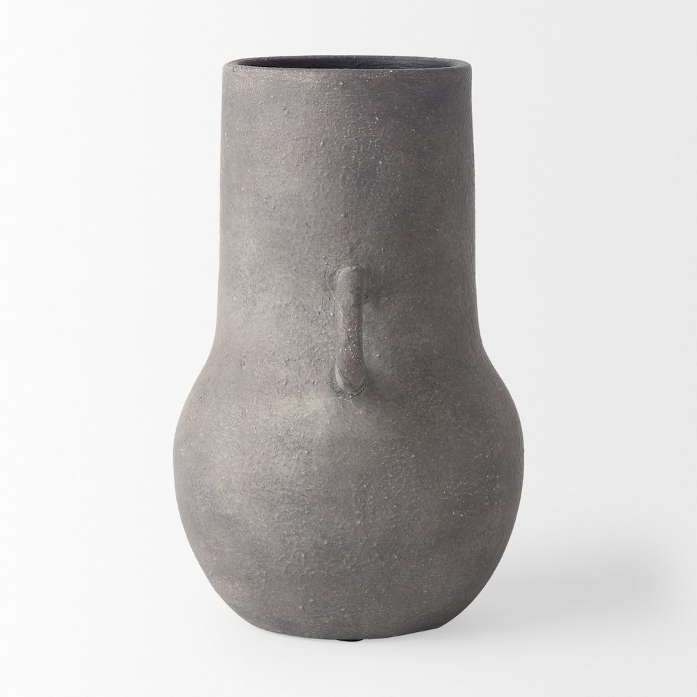 Arman10.4H Brown-Gray Double Ear Ceramic Vase. Picture 6
